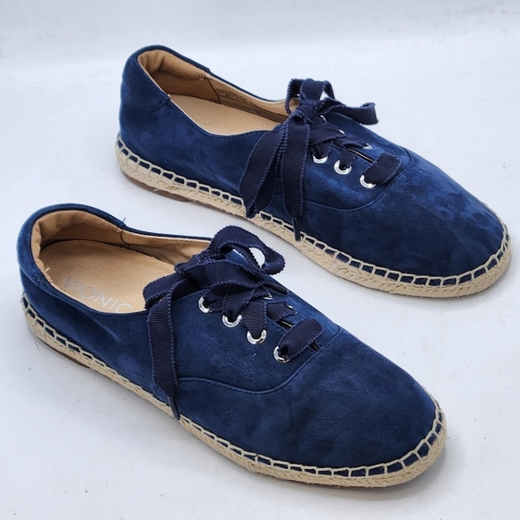 Vionic Lace Up Espadrille Flats Coast Sandy Suede Orthotic In Blue Size 7.5 - Picture 3 of 16